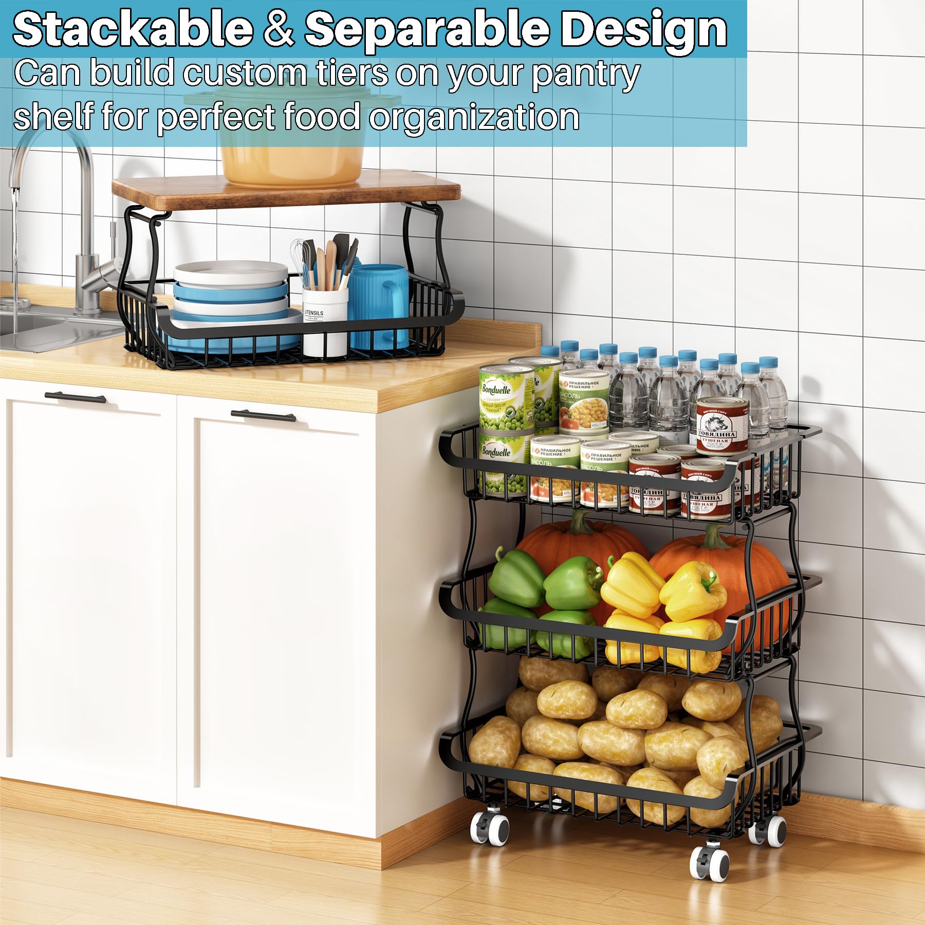 Fruteros De Cocina ,Carro Organizador de Frutero 5 Pisos Con Ruedas Estantes Metálicos Apilables Para Despensa Frutas Verdulero Cocina y Baño Carrito Auxiliar Con Ruedas Carrito Cocina Con Ruedas