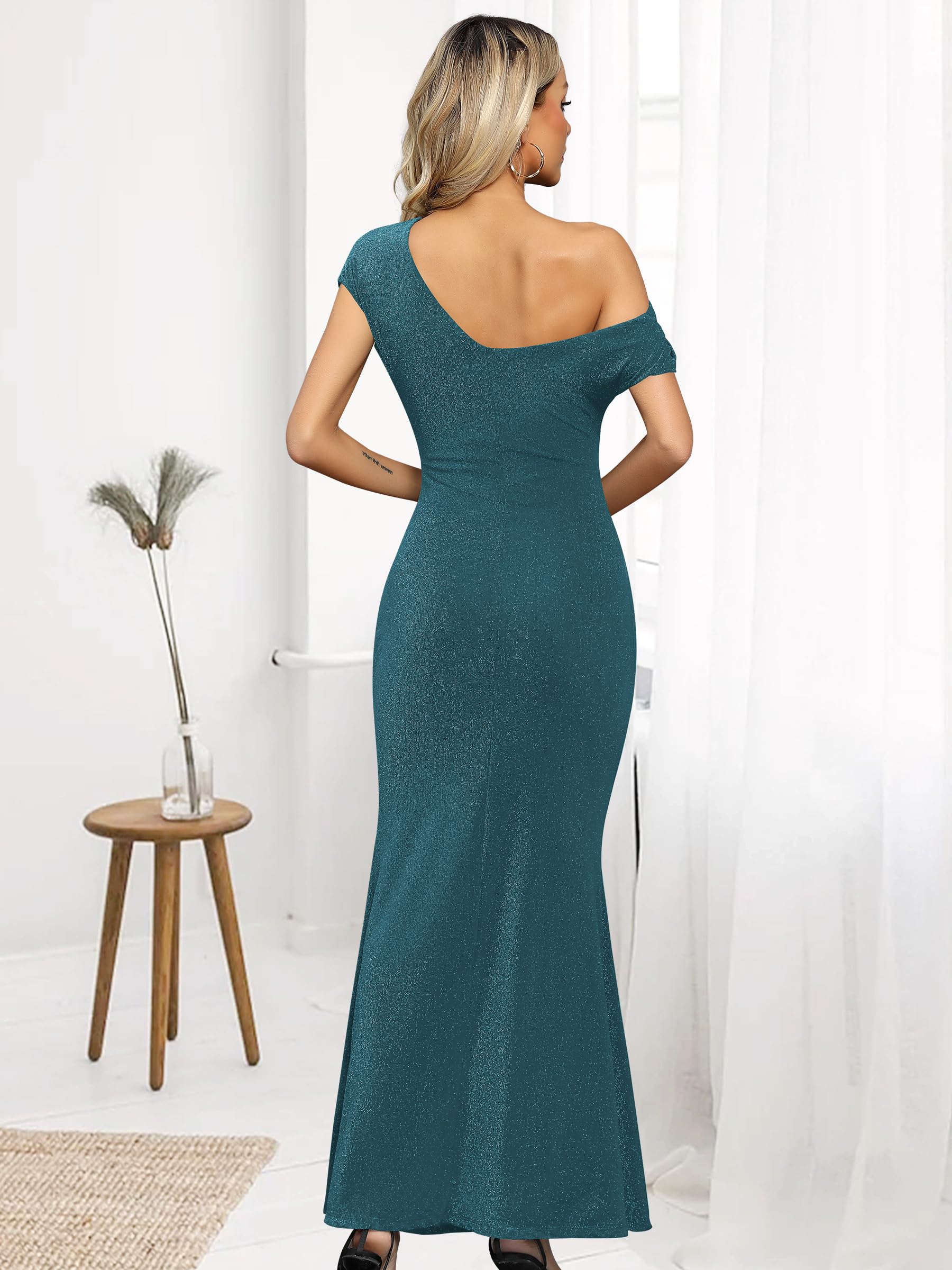 Missufe Abito da sera da donna, da cocktail, da ballo, lungo, per matrimoni, festival, elegante, maxi sirena, body con una spalla