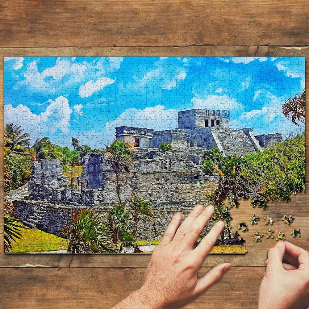 Mexico Jigsaw Puzzle 1000 Piece Mexico Tulum Mayan Ruins Cancun Puzzle Travel Souvenir Wooden