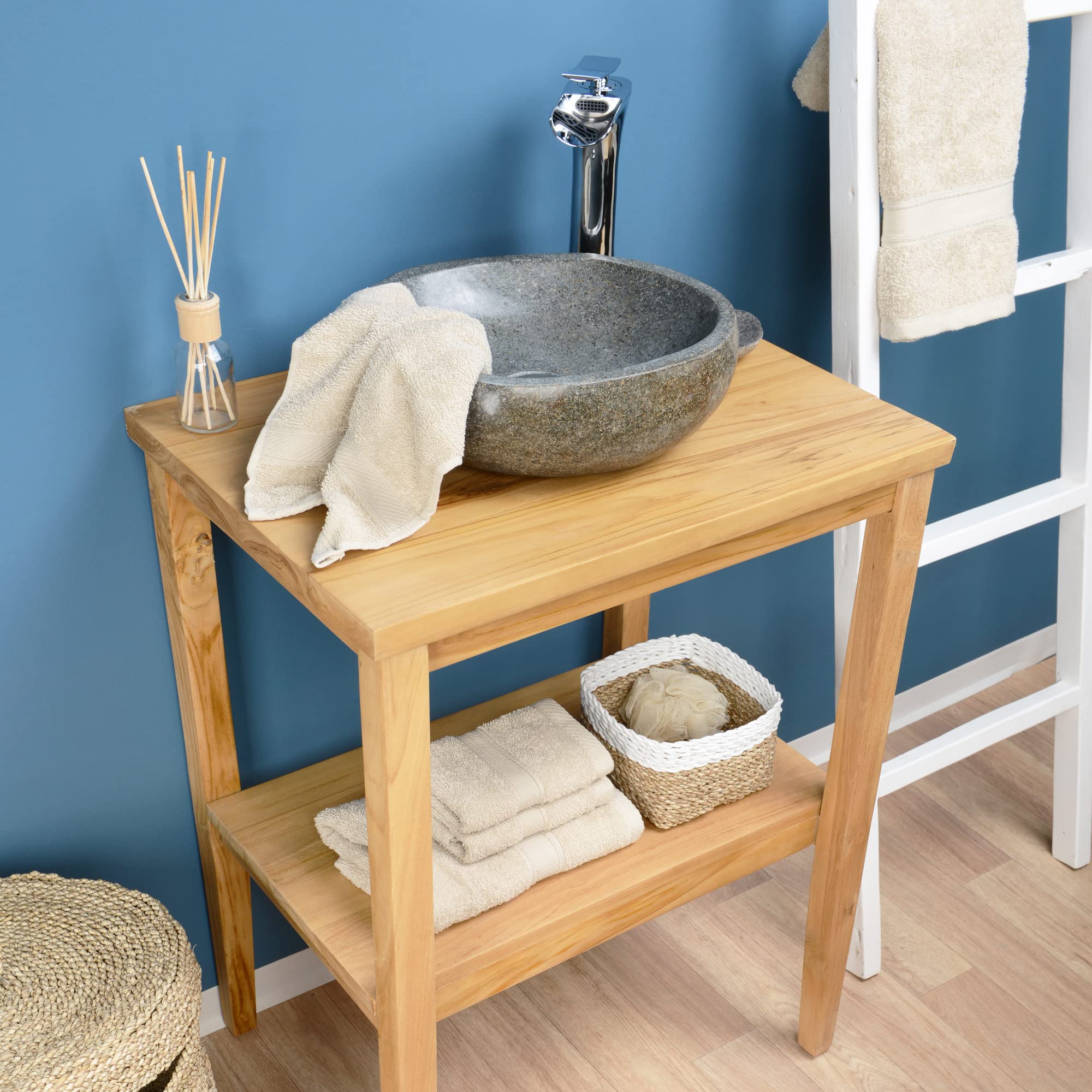 35 cm Lavabo in pietra naturale in pietra di fiume grigio ovale esternamente lucidato WOHNFREUDEN