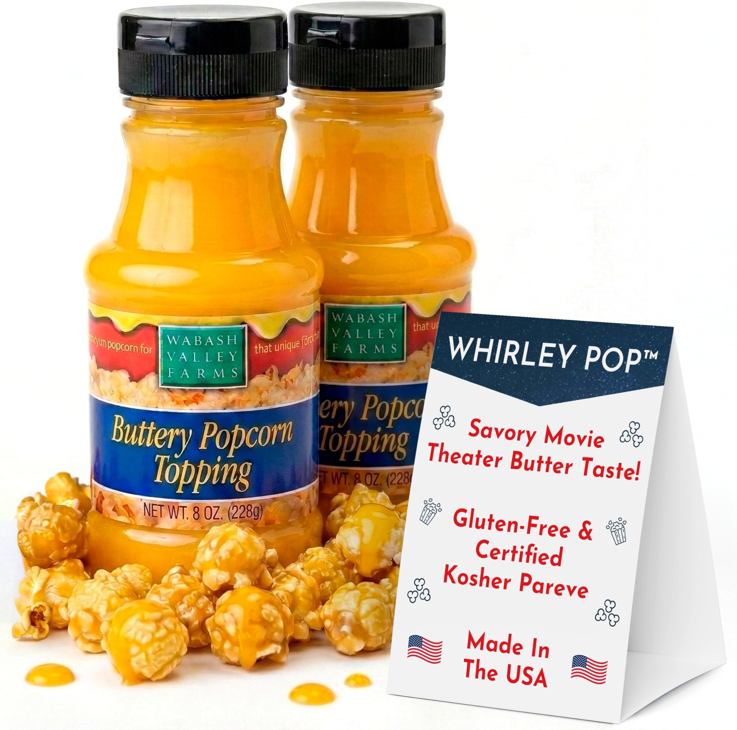Movie Theater Popcorn Butter Topping - Wabash Valley Farms Buttery Popcorn Topping, Popcorn Butter Topping for Homemade Popcorn, Buttery Flavored Popcorn Topping, Butter for Popcorn (8 oz - 2 Pack)