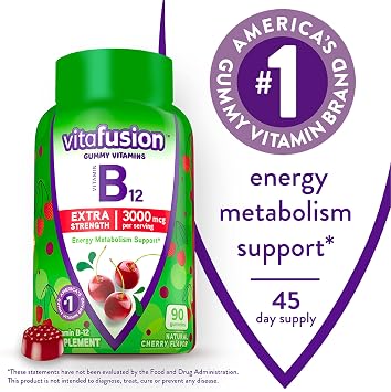 Vitafusion PreNatal Gummy Vitamins, Raspberry Lemonade Flavored, Pregnancy Vitamins for Women & Extra Strength Vitamin B12 Gummy Vitamins for Energy Metabolism Support