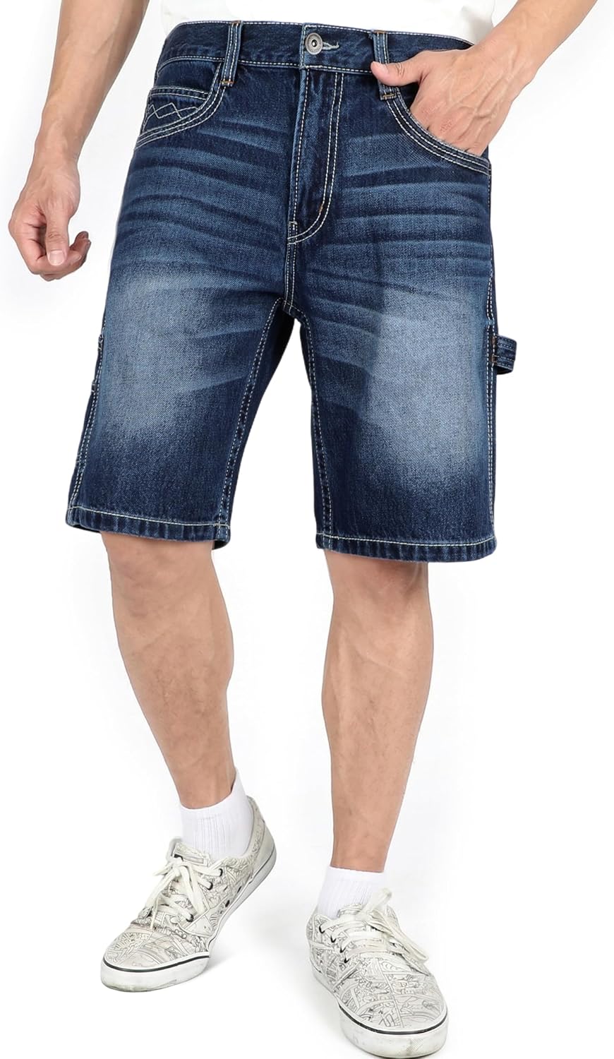 BOCOMAL Non FR - Men's Denim Shorts Carpenter Jeans EX-Soft Relaxed Fit 12.5oz Heavy Duty 100% C Utility Pockets Work Pants