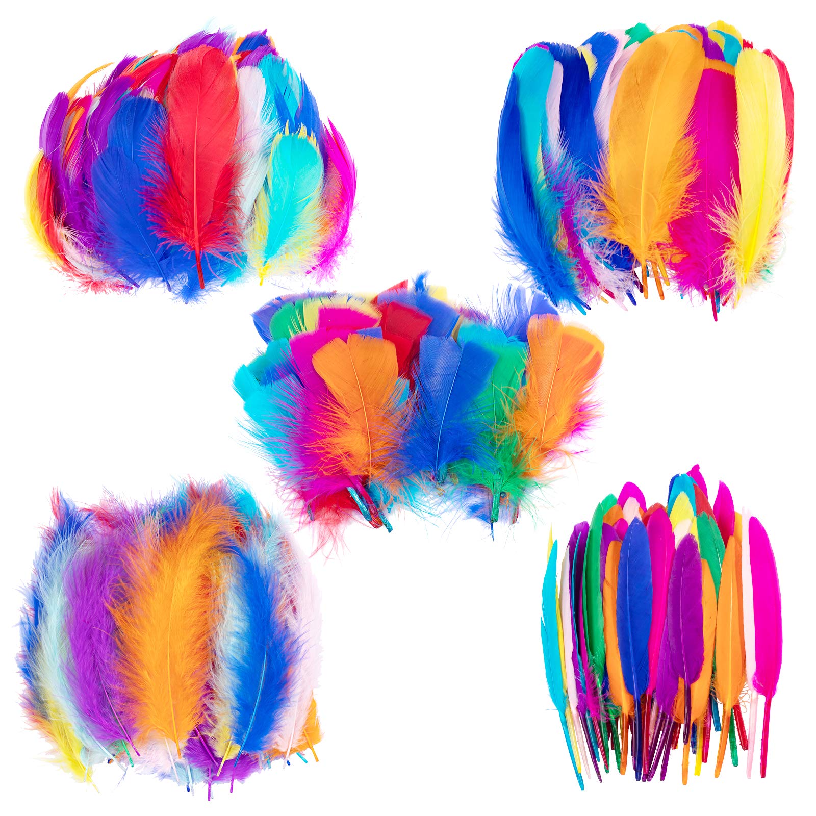 Whaline Colorful Feather 300Pcs 5 Styles Craft Feather 10 Colors Goose Feather Turkey Plumage Mixed Set for Dream Catcher Hat Jewelry Cloths Bag Earring Accessories Wedding Home Decorations