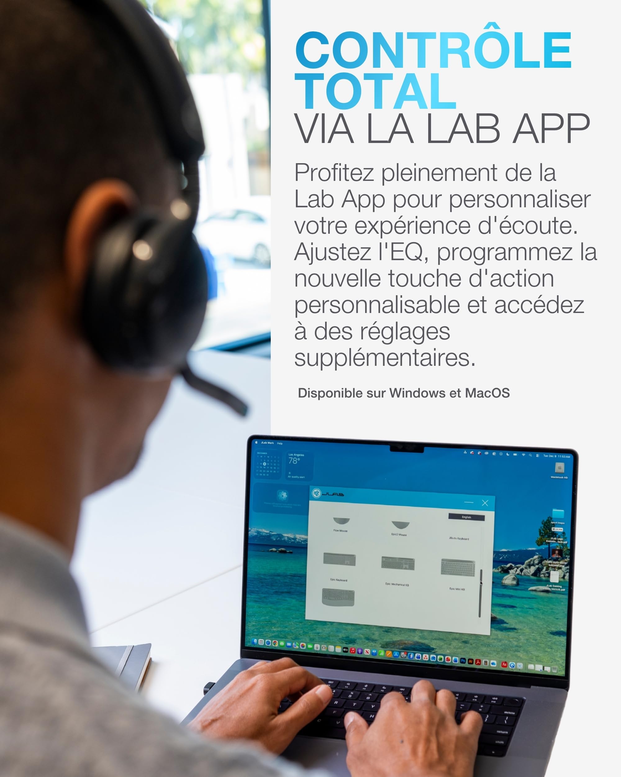 JLab Go Work 3 Casque Bluetooth sans Fil avec Micro - 70h d'Autonomie, RéDuction de Bruit ENC, Multipoint, Dongle USB-C, Micro Casque PC Confortable pour Bureau et TéLéTravail