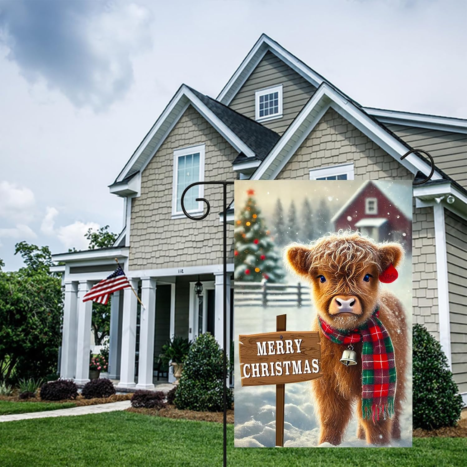 Merry Christmas Garden Flag, 12x18" Double Sided Highland Cow Snowing Garden Flag Farmhouse Winter Outdoor Yard Decoration - Image 7