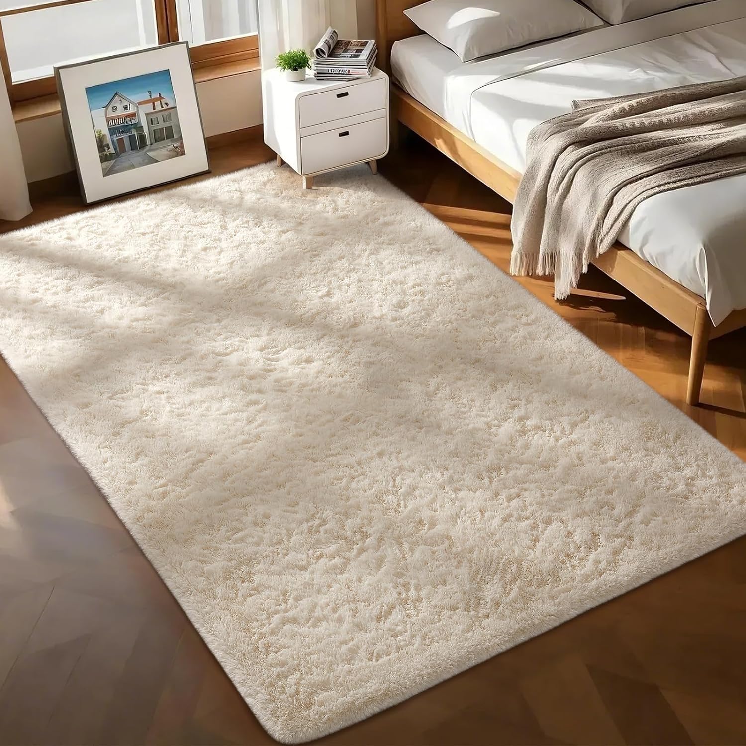 Ophanie 6x9 Area Rugs, Upgrade Non-Slip Fluffy Soft Rugs for Living Room, Large Shag Ivory Fuzzy Plush Rug, Shaggy Big Carpets for Bedroom, Kids Boys Girls Dorm Nursery Home Decor Aesthetic