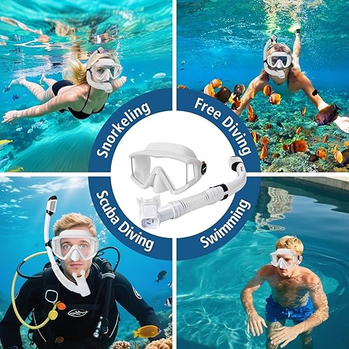 Miniatura 8 de Equipo de esnórquel para adultos, juego de máscara de esnórquel panorámica de 180 antivaho con tubo de esnórquel superior seco, equipo de buceo de