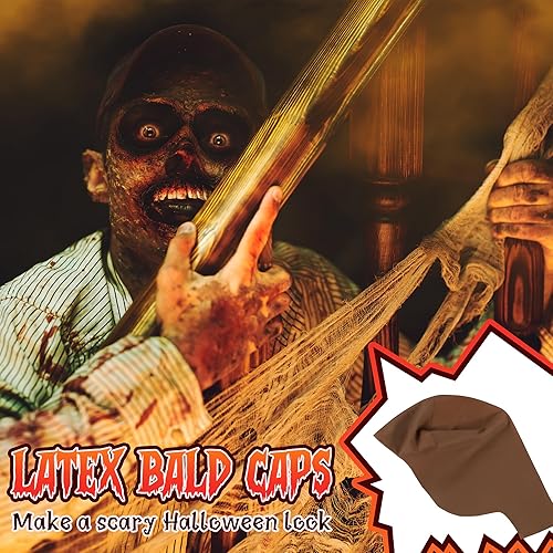 Miniatura 3 de Boao 4 gorras calvas para adultos, hombres y mujeres, Halloween, látex, maquillaje, peluca calva, peluca calva falsa, accesorio de disfraz, Marrón