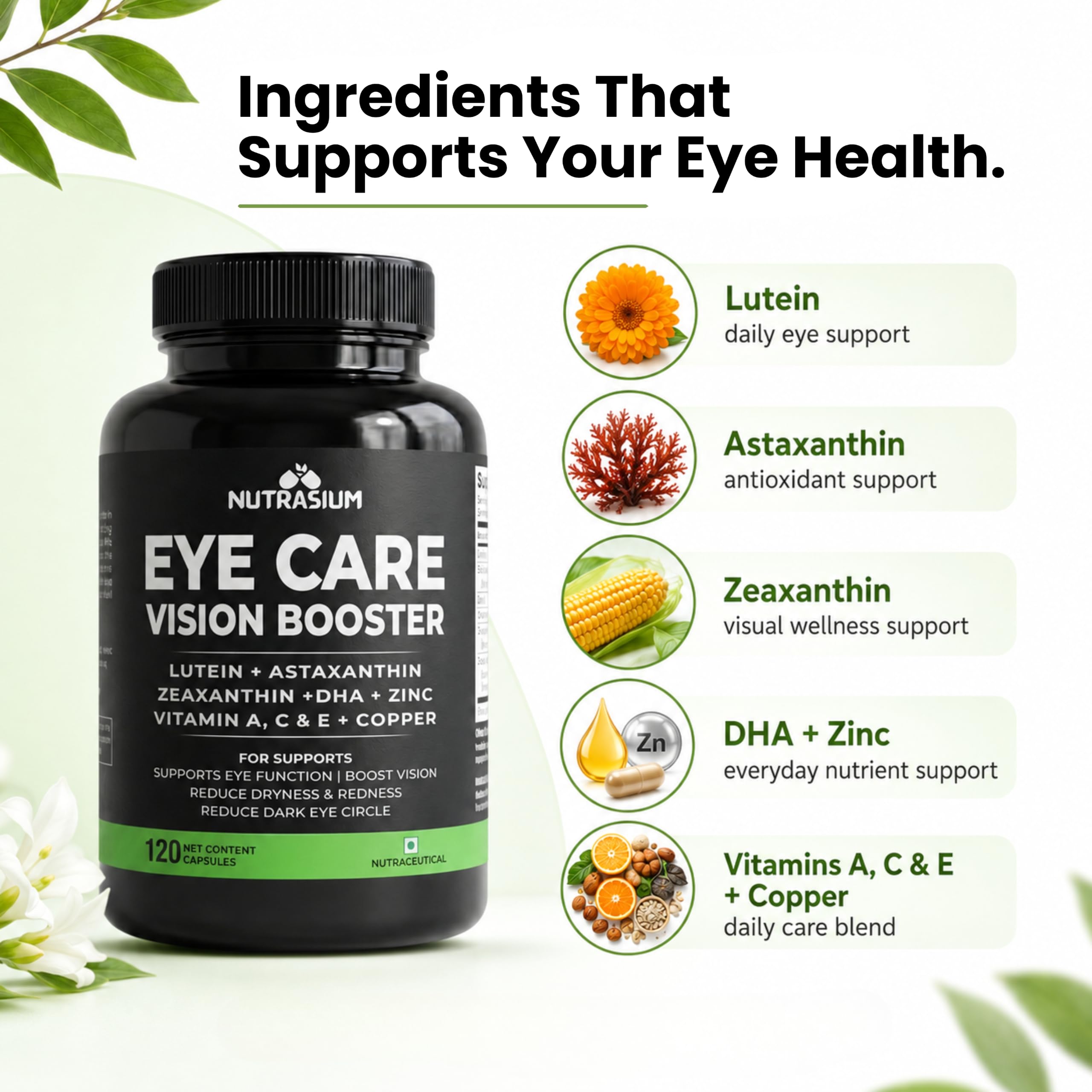 Nutrasium Eye Care | Lutein Zeaxanthin Astaxanthin | Eye Strain | 120 Tabs 2