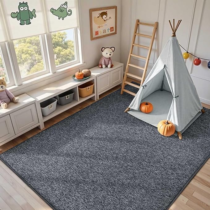 Alfombra lavable 5x7 pies, pelo bajo, antideslizante, gris miniatura 5