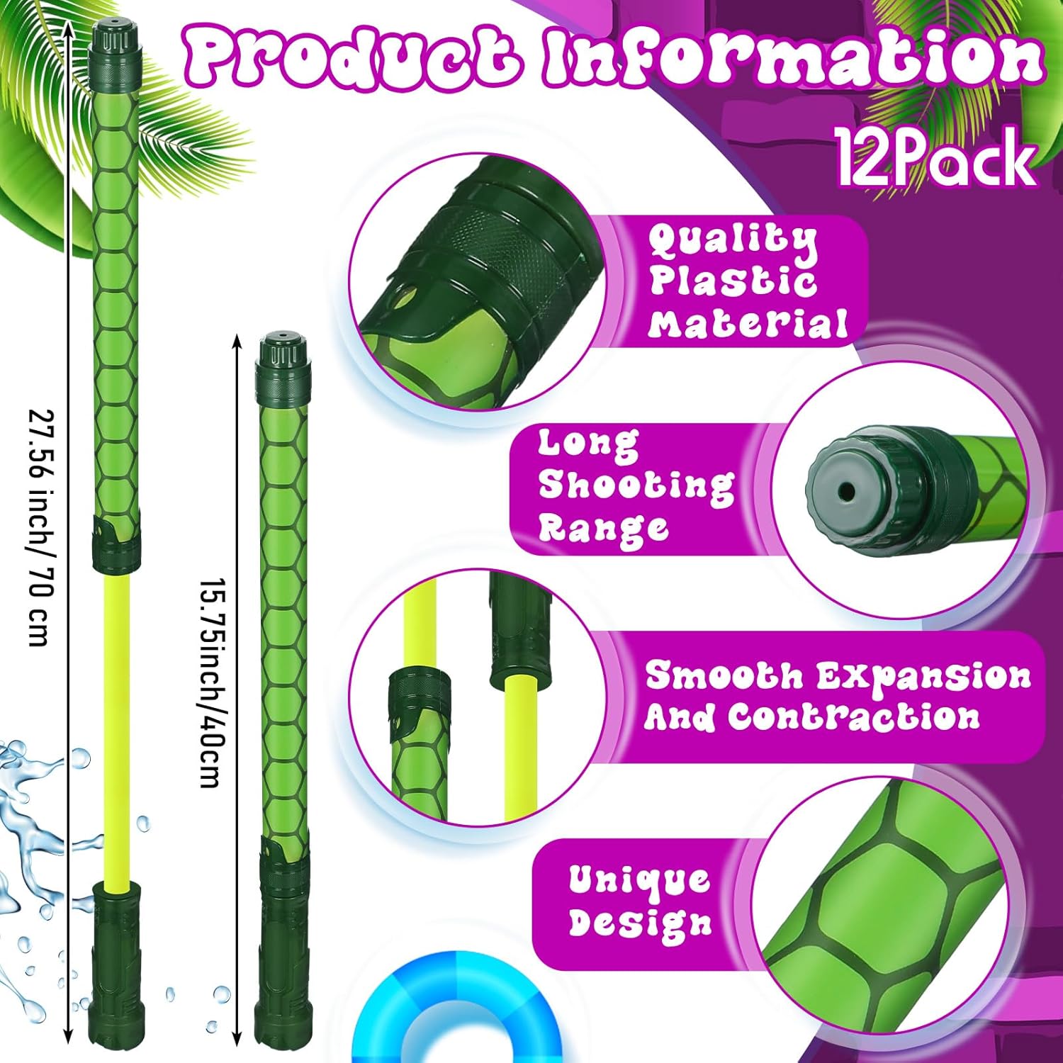 Halloscume 12 Pcs Green Turtle Shell Pattern Water Gun Party Favors Summer Activity 15.75 in Water Gun Blasters Toys for Kids Outdoor Swimming Pool Backyard Beach Games