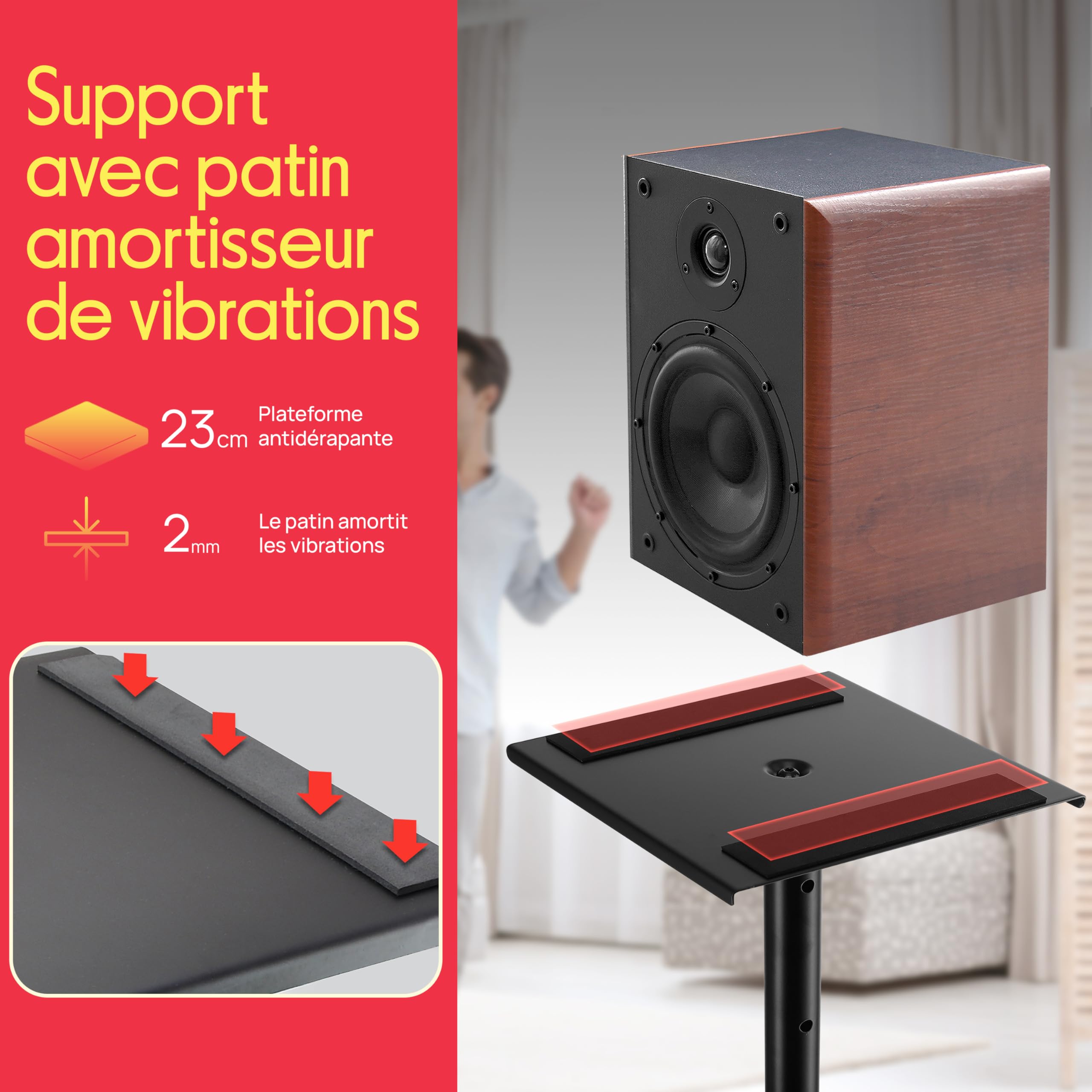 Pyle Support d’Enceinte Télescopique Réglable – Pied de Sol Robuste avec Base Triangulaire à Trois Pointes et Plateau Carré, Noir