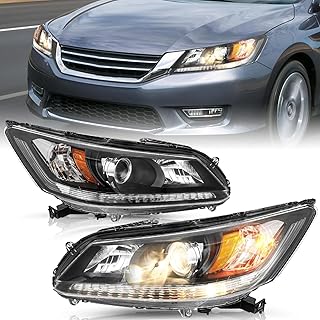 Headlight Assembly Set w/o LED DRL for 2013 2014 2015 Honda Accord Sedan 4-Door Halogen Projector Headlamp Driver and Passenger Side OE Style
