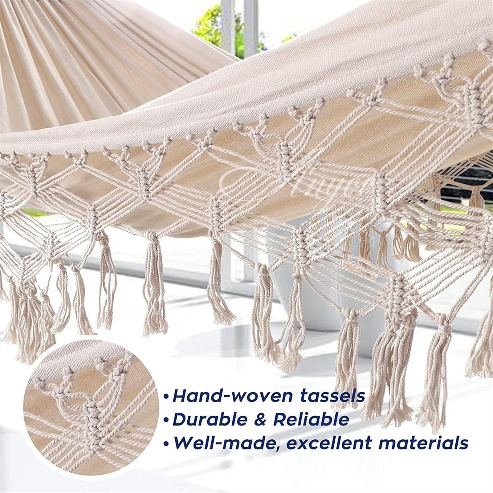 Hamak Ogrodowy Zewnątrz 150x200 Cm Ręcznie Robiony Boho Duży Brazylijski Makrama Fringe 1 Osoba Podwójny Hamak Deluxe Huśtawka Krzesło Siatkowe Kempingowy Przenośny