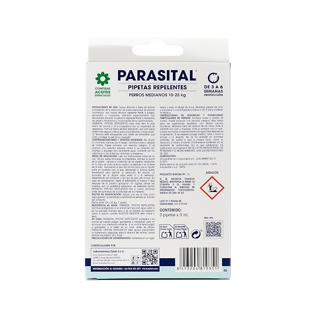 Foto 2 de 5 de Zotal Parasital - Pack 2 Blíster de 3 Pipetas (6 en Total) Antiparasitarias para Perros Medianos (10-25 kg)
