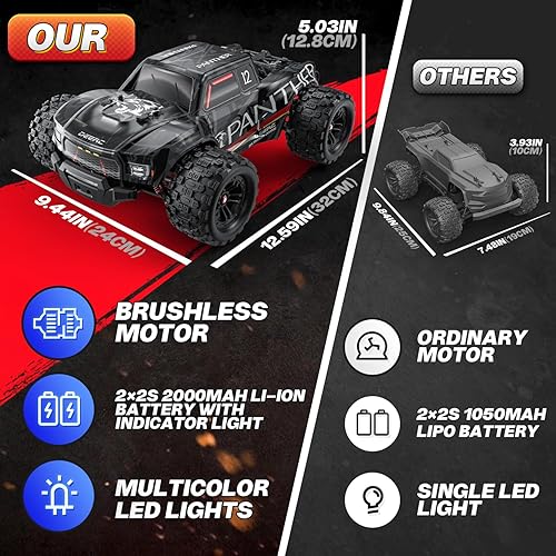 Miniatura 5 de DEERC Camión todoterreno 114 Fast Extreme de 70 kph 4 x 4, 7 modos de iluminación, control remoto con 2 baterías de iones de litio, camión eléctrico