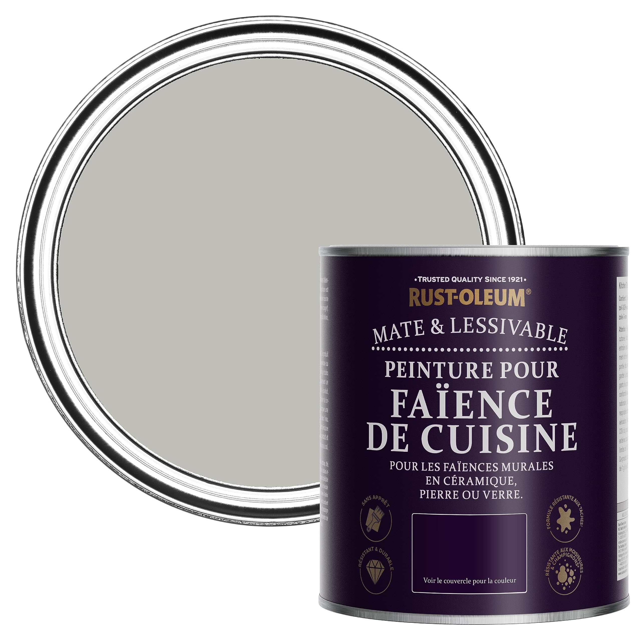 Rust-Oleum Peinture Grise Résistante à l'eau pour Faïence de Cuisine, Finition Mate - Silex 750ml