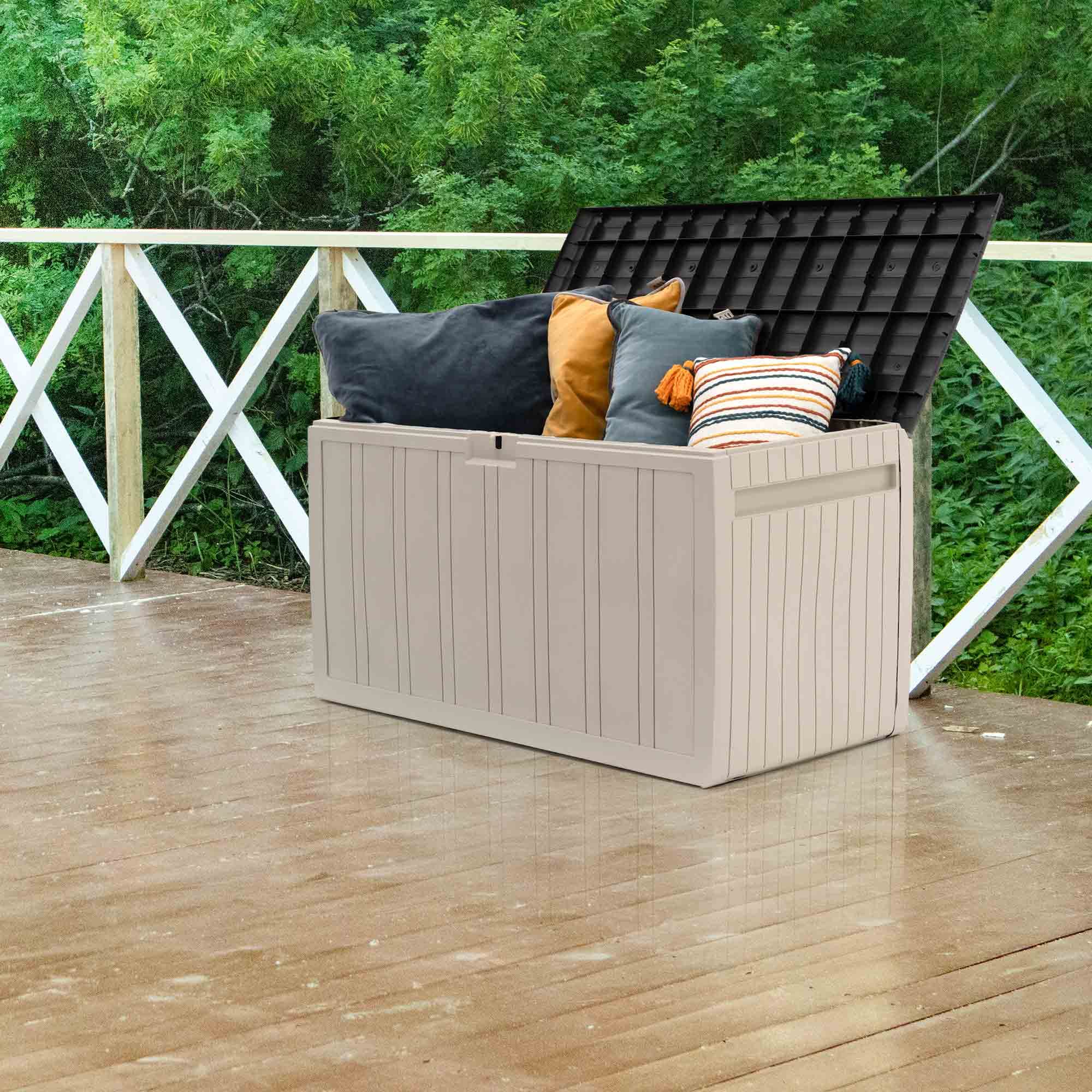 Gardiun Baúl de Almacenaje Top 117x45,5x57,50 cm 270L Montaje en Clic | Fabricado en Resina | Sistema de Cierre para Candado | Diseño Bicolor