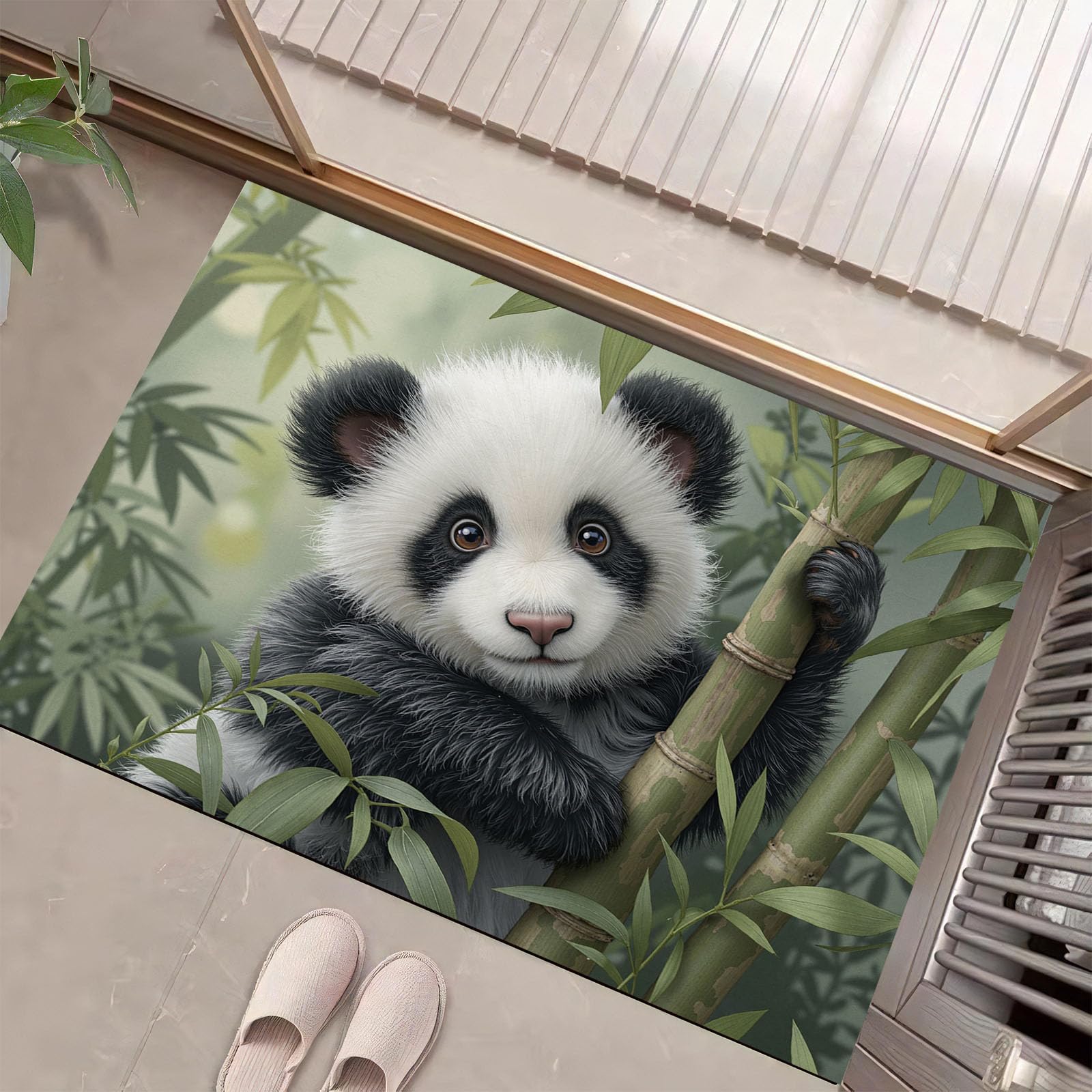 Tapis porte d'entrée lavable 90x150cm et tapis salle de bain motif panda