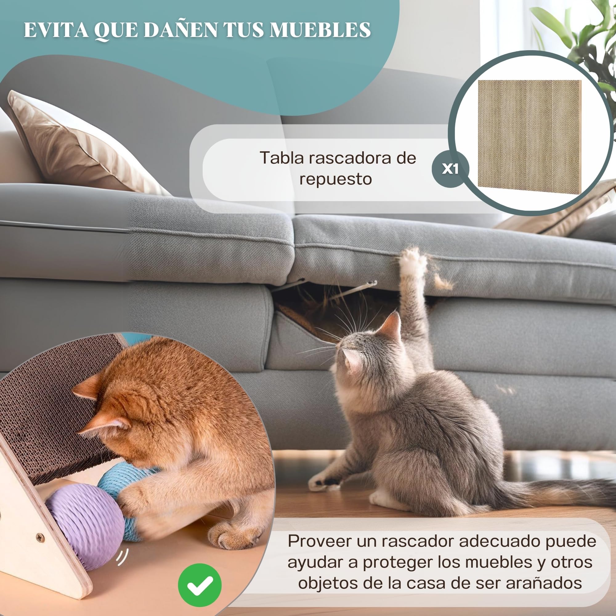 Rascador para Gatos con Cartón Corrugado y 1 Recambio Extra, Rascador Gato Inclinado, Arranhador para Gatos, Juguete para Gato y Cat Scratcher BEMANZ