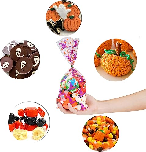 Miniatura 4 de DIYASY 150 bolsas de celofán de Halloween, bolsas de dulces transparentes, bolsa de plástico para murciélagos, calabaza, bolsa de golosinas de bruja