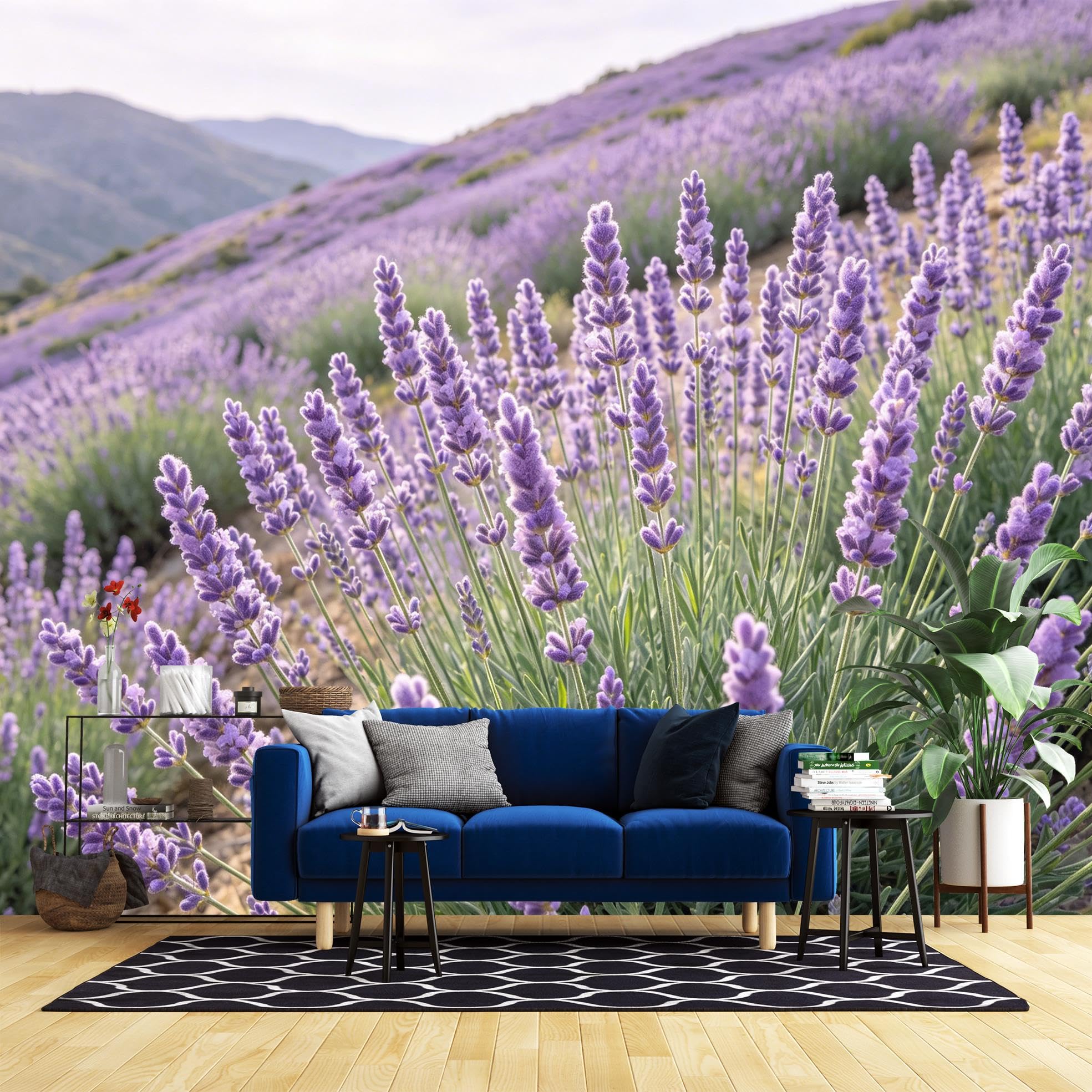 Papier peint lavande motif nature pour agrandir un grand salon