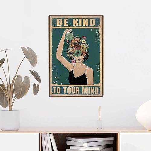 Miniatura 6 de Letrero de metal con texto en inglés Be Kind con texto en inglés To Your Mind Floral Woman, letrero retro de aluminio para amantes de las plantas,