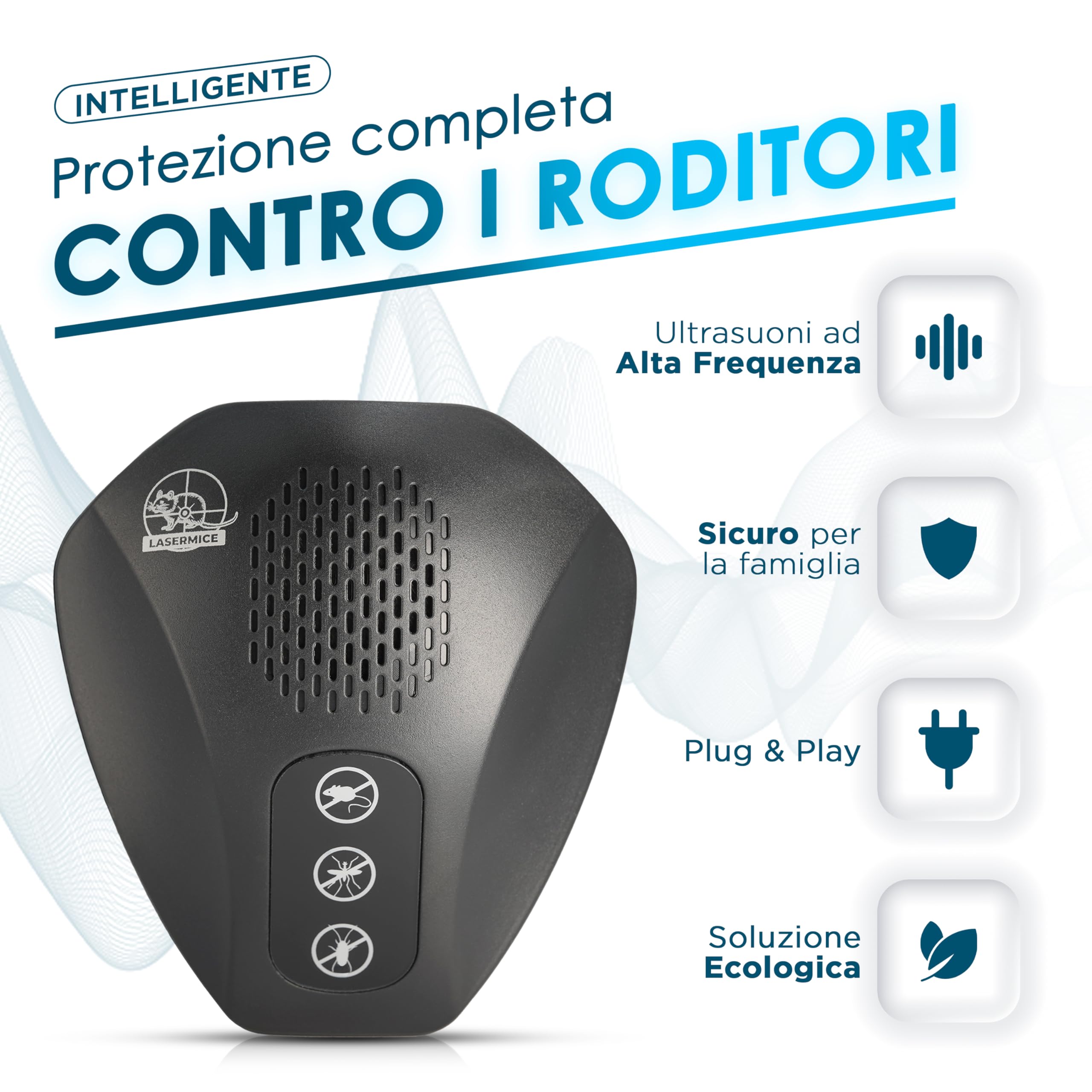 Repellente Ultrasuoni per Topi da Interno Elettrico Plug & Play - Trappola per Topi, Scarafaggi Anti Zanzare