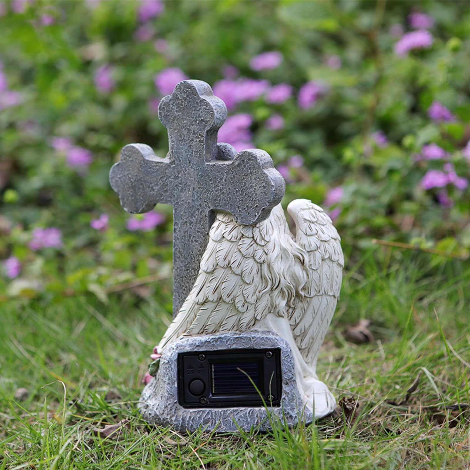 Decorazione da giardino solare in preghiera per memoriali, illuminazione da patio (1 confezione) Statua da giardino solare Decorazione religiosa per esterni Luce con accensione automatica Scultura