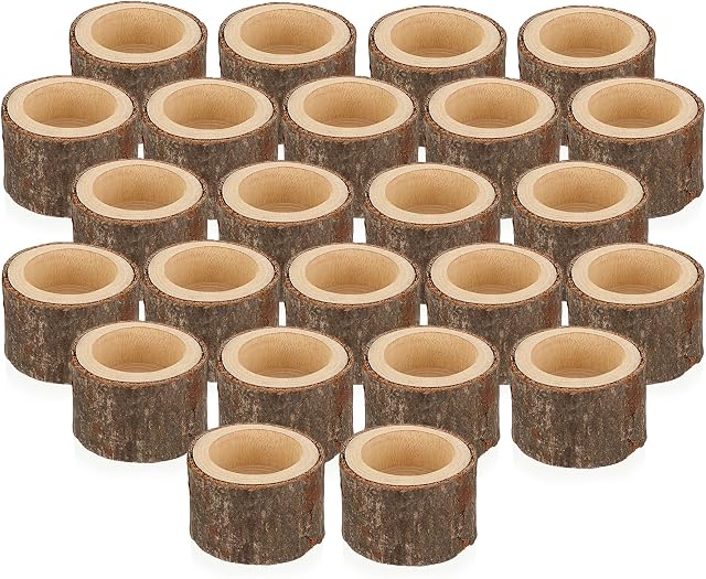 BSTKEY Set of 24 Wooden Tea Light Candle Holders, Decorative Votive Candle Holders Tealight Stand, Wood Table Centerpieces for Wedding Party Home Decor, 4cm Tall