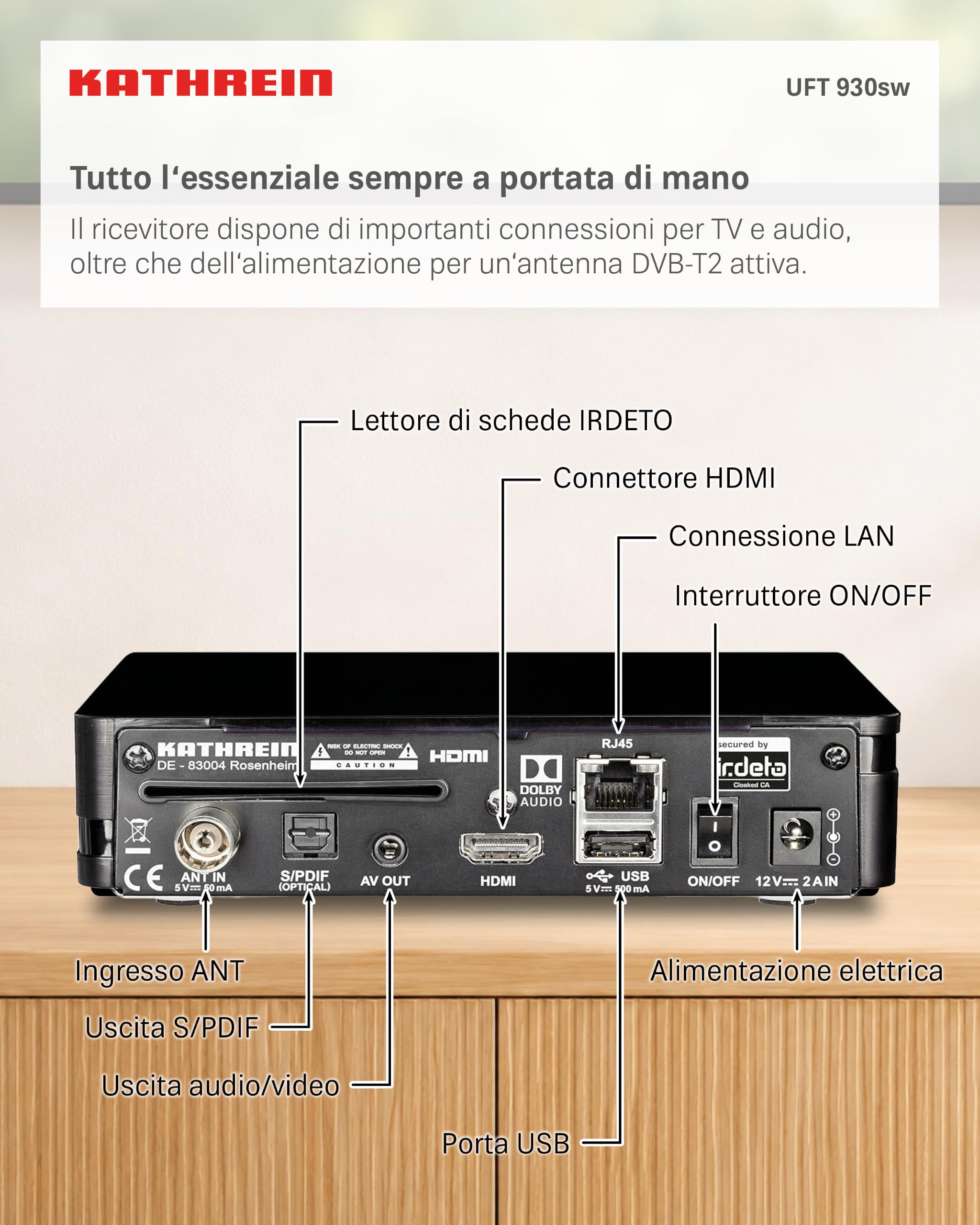 Kathrein 20210241 UFT 930sw - Ricevitore DVB-T2, colore: Nero