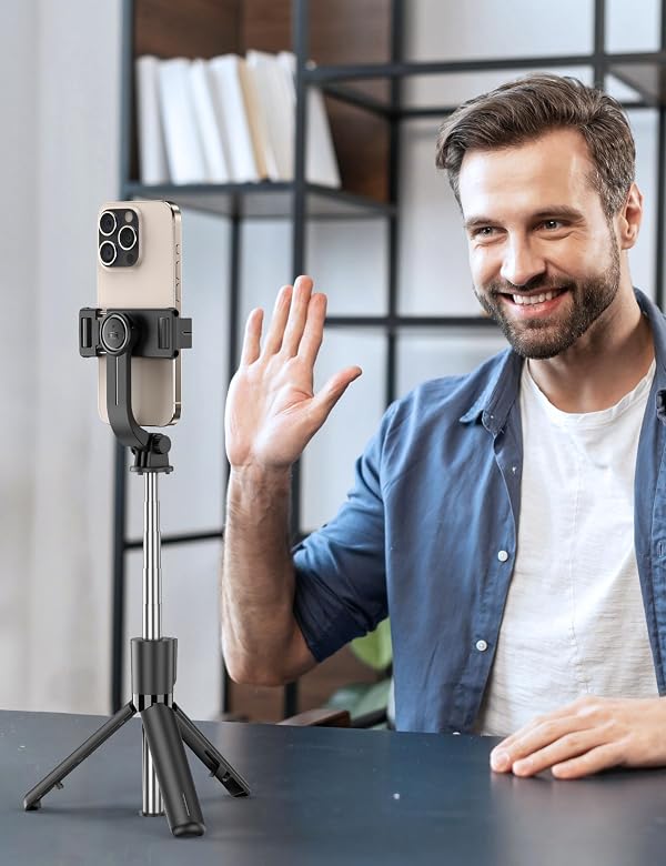 Portable Selfie Stick, 4 in 1 Extendable Phone Tripod Stand with Detachable Wireless Remote & Phone Holder 360° Rotating Mini Travel Tripod Compatible with iPhone 16/15/14/13 Pro/Android/Gopro by SelfieShow - Used condition - Image 9