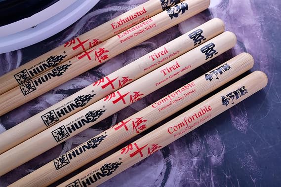 Heavy Marching Drum Sticks - Exhausted Weight, 3 Levels for Strength Training, Pitch & Weight Matched, Hickory Wood with Non-Slip Grip for Marching Band & Drumline