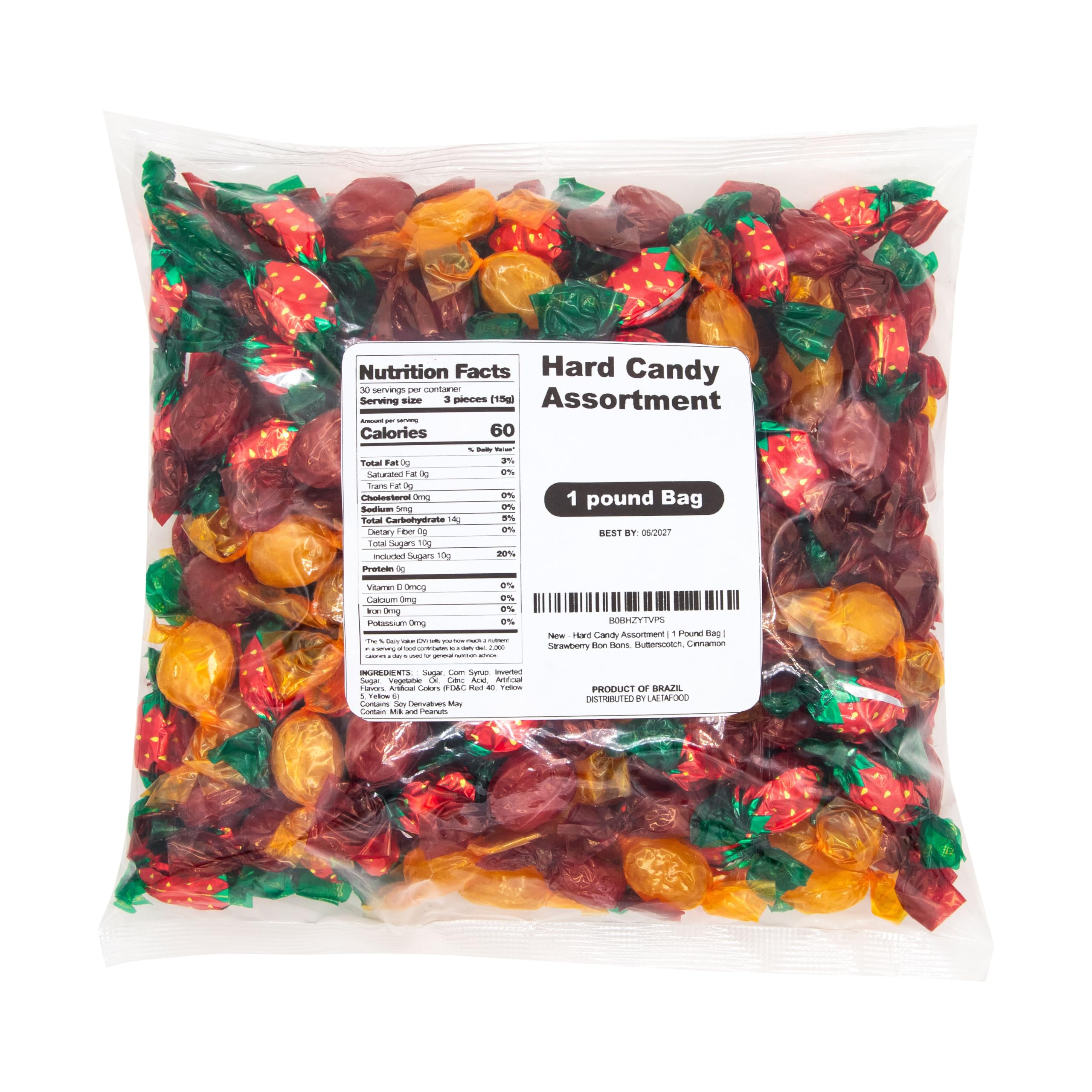 Hard Candy Assortment | 1 Pound Bag | Butterscotch, Cinnamon, Strawberry Bon Bons - Approx. 85 Count