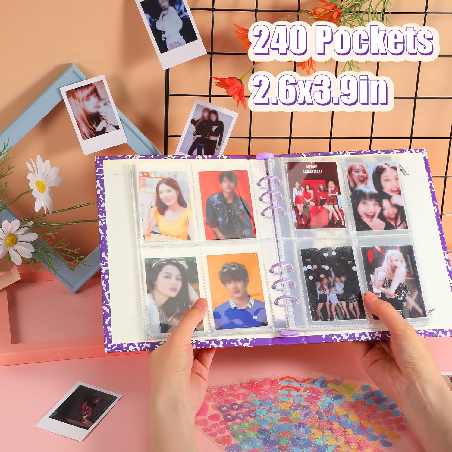 Kpop フォトカードバインダー Kpop フォトカードホルダー ブックスリーブ Kpopフォトカード付き 韓国ステッカー A5バイ