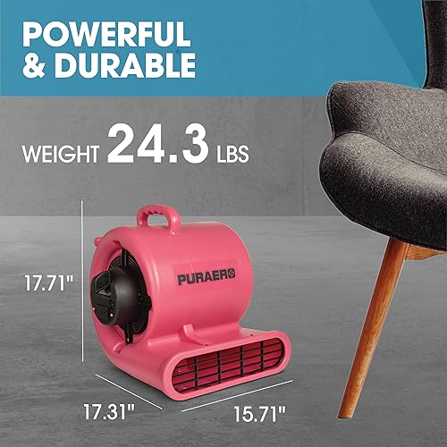 Miniatura 3 de Air Mover - Ventilador de piso para secadora de alfombras  13 HP 2,550 CFM  para espacios de rastreo, áticos, sótanos, baños, restauración de daños