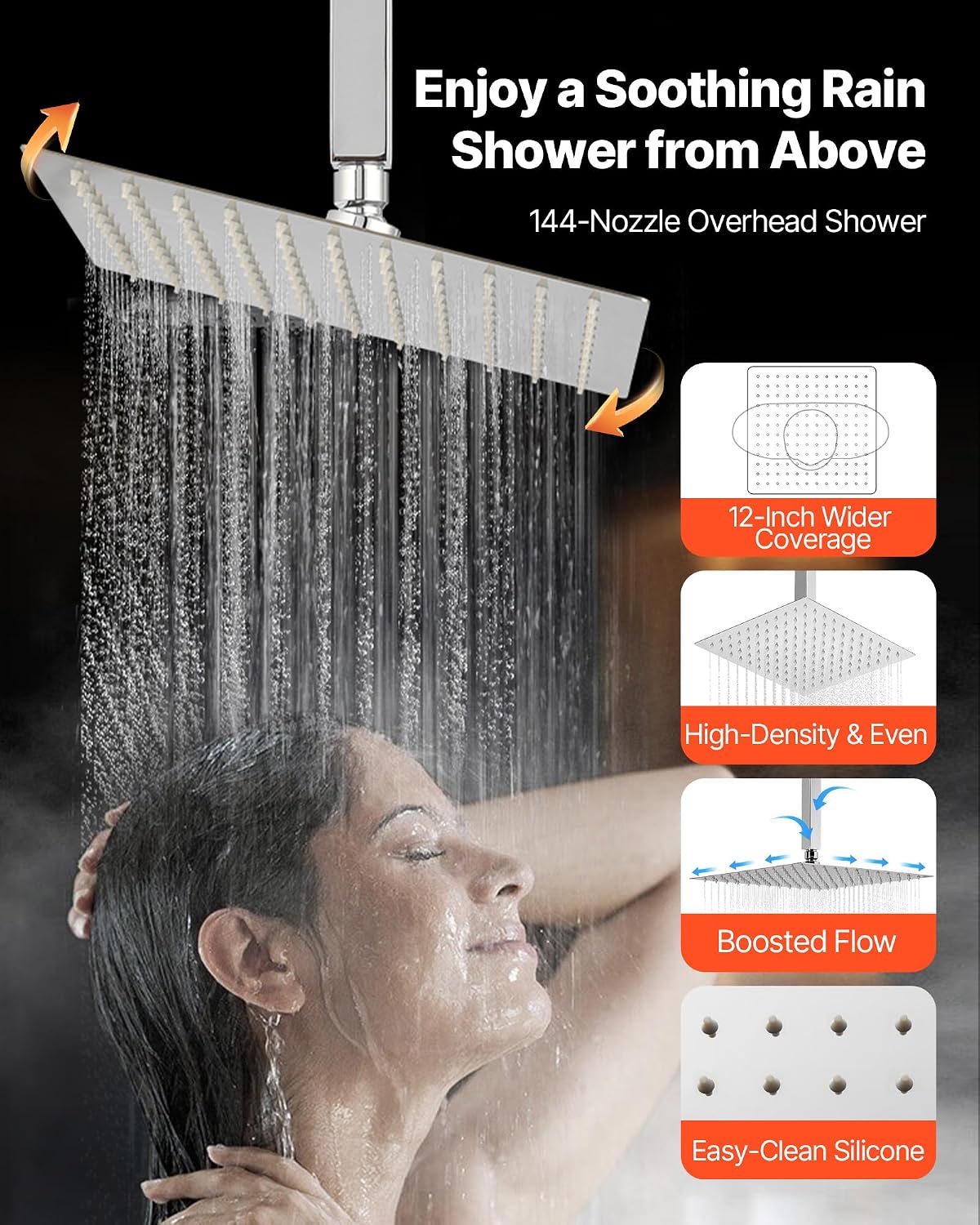VEVOR Shower Faucet Set, 12 Inch Thermostatic Ceiling Mount Rainfall Shower System with 6 Inch Wall Mount Head and 2 in 1 Handheld Spray, 3-Function Dual Rain Head Brass Valve and Trim Kit, Chrome