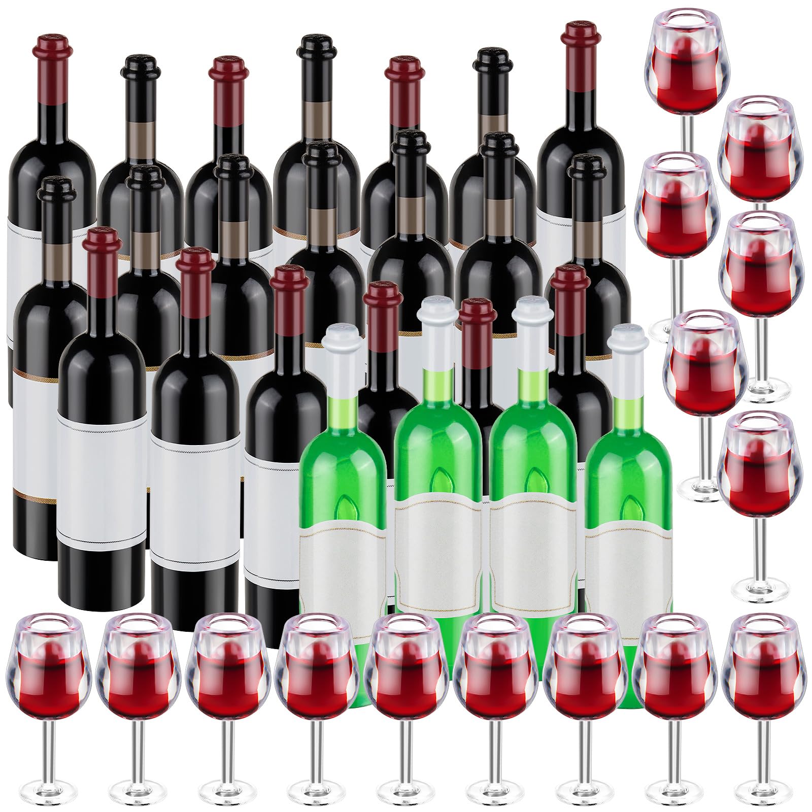 24 Pcs Mini Wine Bottles, 1:12 Scale Miniature Red Wine Bottle, Dollhouse Miniature Bottles, Mini Cocktail Glasses Drink Cups for Dollhouse Kitchen