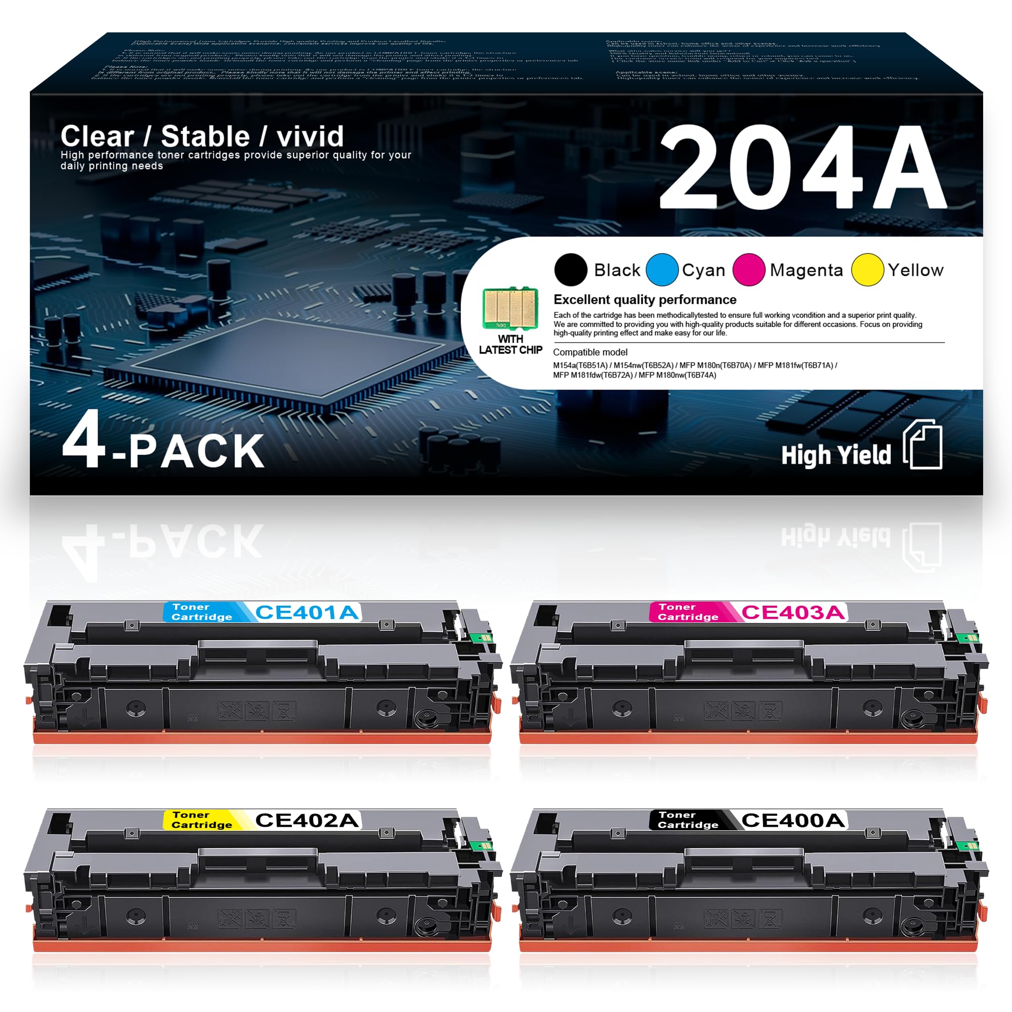 204A Toner Cartridge 4 Pack [with Chip] Replacement for HP 204A CF510A ...