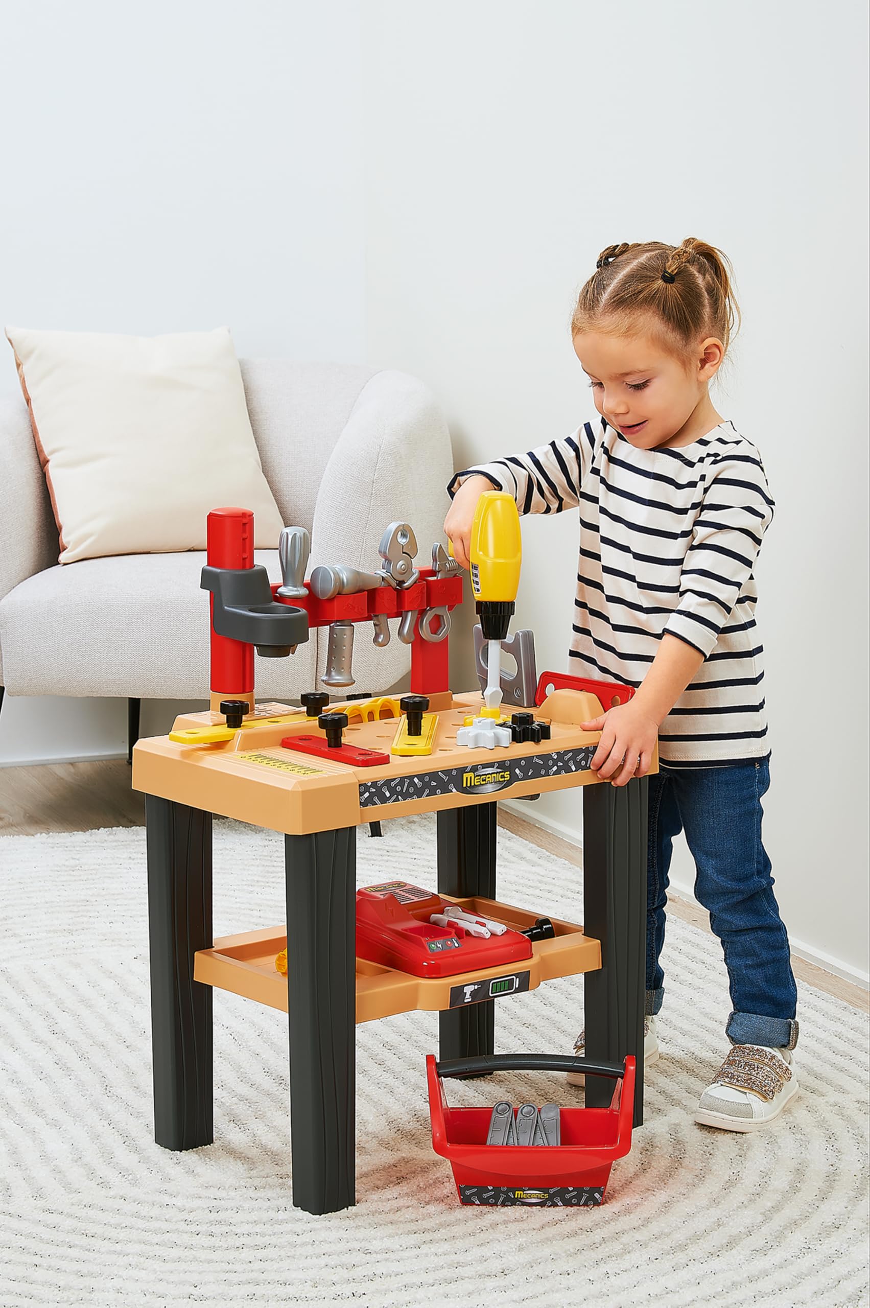 Ecoiffier Toys - 2429 - Duży stół warsztatowy z akcesoriami dla majsterkowiczów takich jak Les Grands - 29 elementów - Mecanics - Imitacja gry - Zestaw DIY - Od 18 miesięcy - Wyprodukowano we Francji