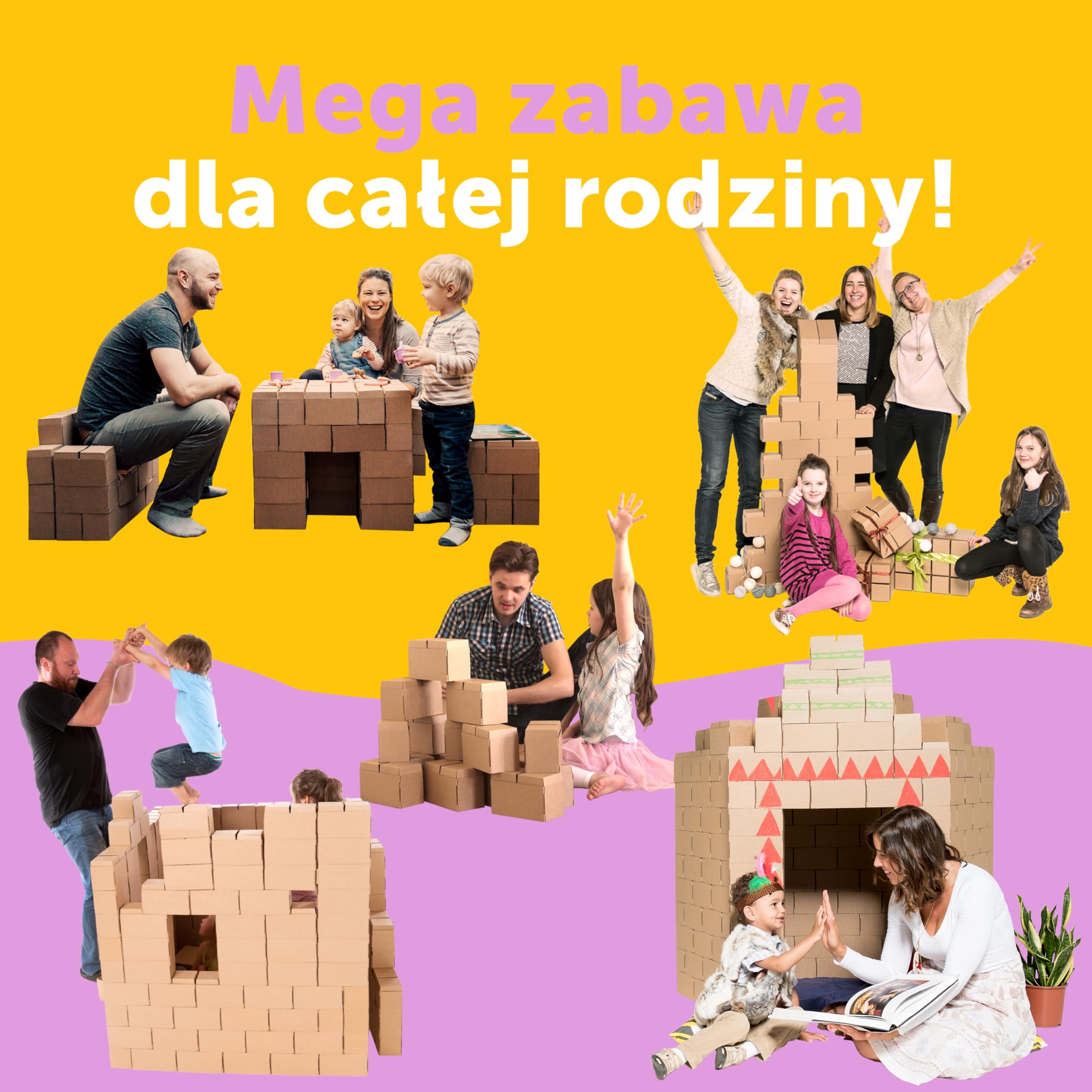 GIGI Bloks | Klocki konstrukcyjne XXL | Składany domek dla dzieci, łóżko z daszkiem z kartonów, zestaw dużych bloczków do budowania wież i zamków | 203 klocki | Łatwy montaż | Idealny prezent