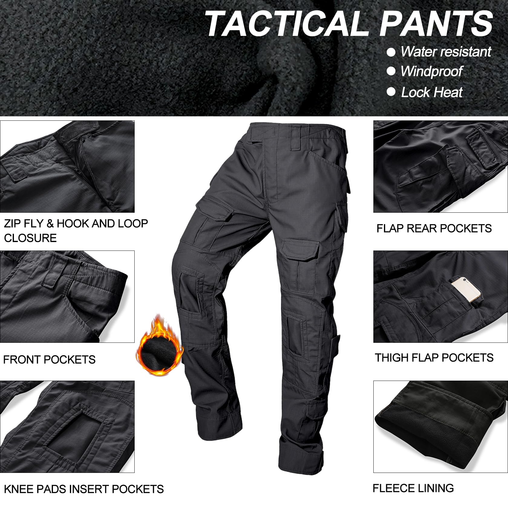 OCANXUE Mens Fleece Lined Tactical Pants Waterproof