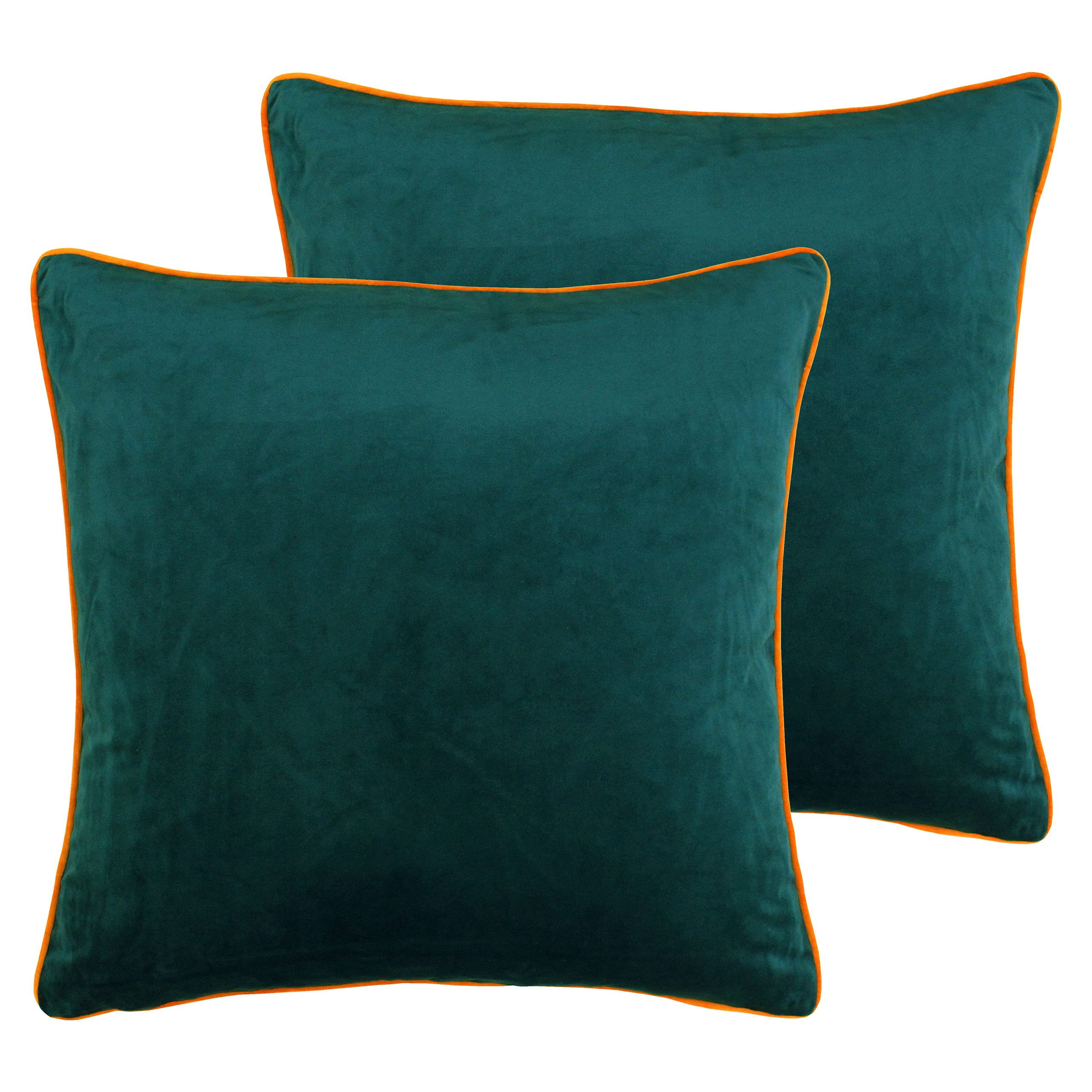 Paoletti Meridian Twin Pack Cushions - Teal/Clementine, Green - Polyester Filled