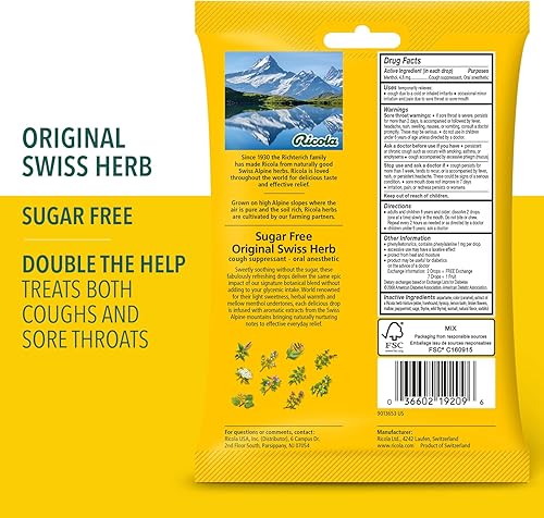 Miniatura 3 de Ricola Gotas para la garganta supresoras de hierbas supresoras de la tos sin azúcar, alivio natural de larga duración, 19 unidades (paquete de 4)