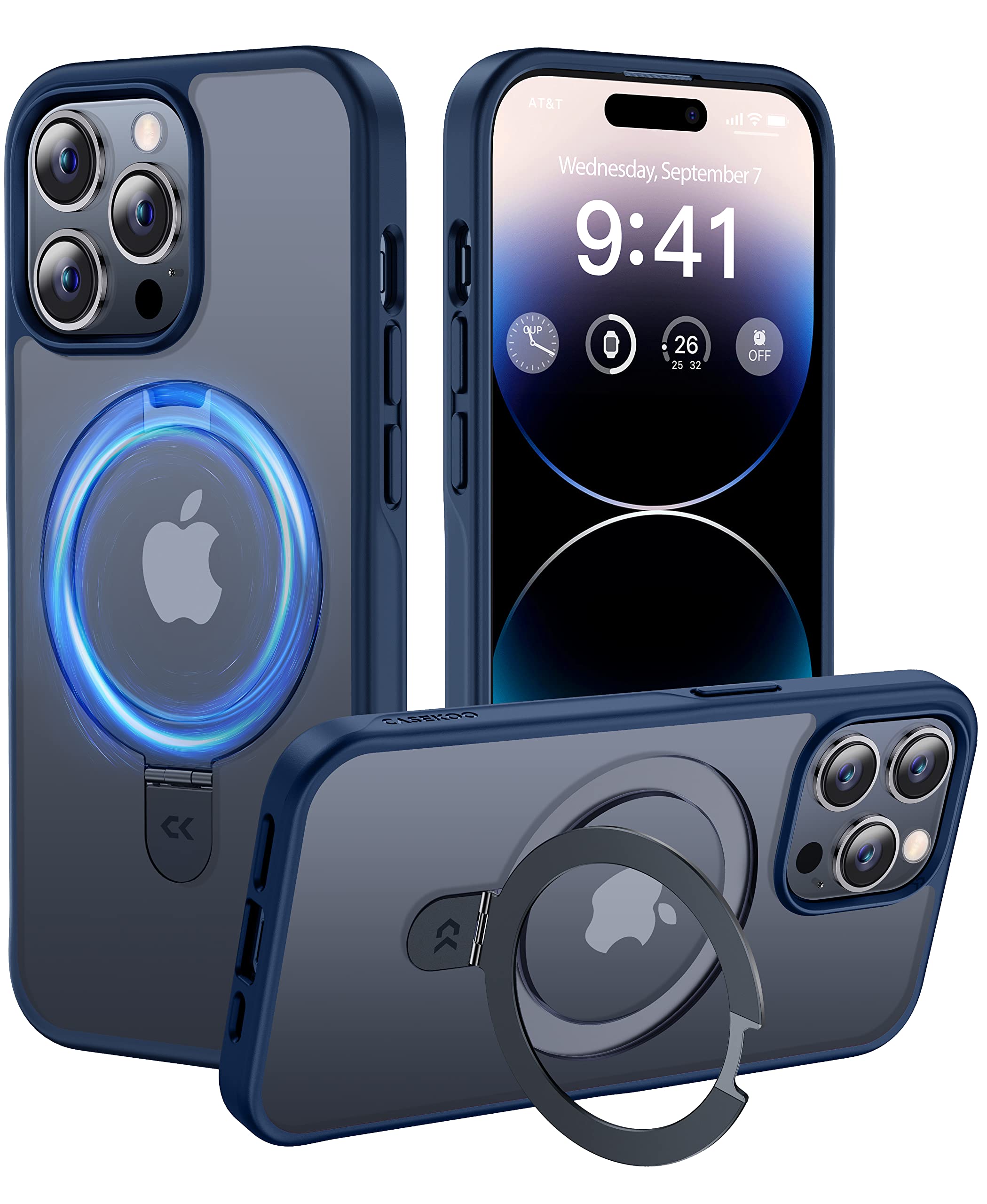 Photo 1 of CASEKOO for iPhone 14 Pro Max Case with Magnetic Invisible Stand [Military Drop Protection] [Compatible with MagSafe] Shockproof Translucent Matte Ring Holder for Women Men Phone Case 6.7 Inch, Blue Blue iPhone 14 Pro Max 6.7 Inch
