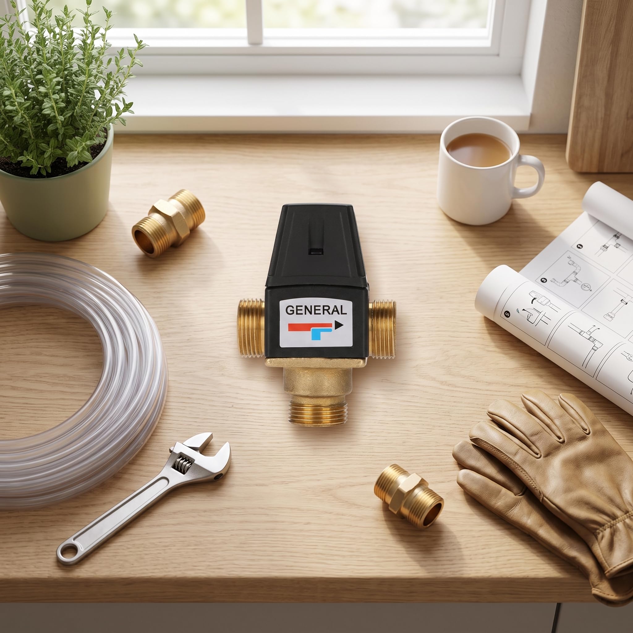 Thermostatisches Mischventil für Solarwarmwasserbereiter 3 Wege DN20 Außengewinde Messing, hochwertiges und langlebiges Thermostatventil