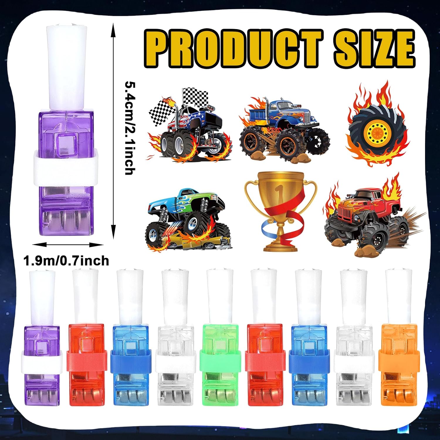 36 PCS Monster Truck Party Favors LED Light Up Finger Lights, Glow in the Dark Racing Cars Party Finger Flashlights Bulk for Trucks Wheels Goodie Treat Bags Stuffers Truck Toys Birthday Party Supplies - Image 2