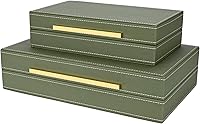 ZIKOUL Green Shagreen Faux Leather Nesting Decorative Boxes Set of 2 - Large Stacking Jewelry Organizer for Modern Home Decor