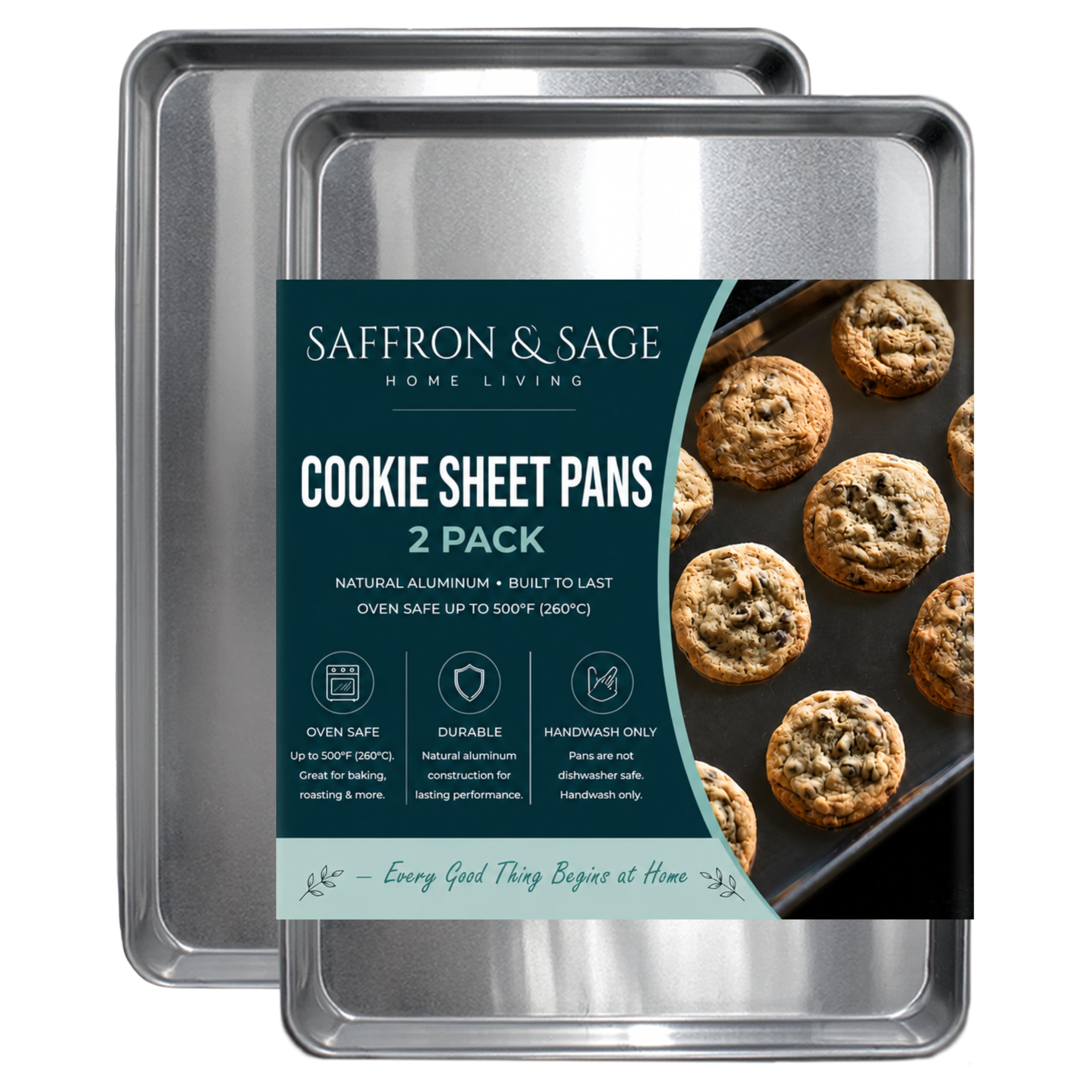 Saffron & Sage Home Living - Teglie per biscotti di qualità commerciale, confezione da 2 teglie in alluminio per mezzo foglio di cottura, 45,7 x 33 cm, resistente alla ruggine e alle deformazioni